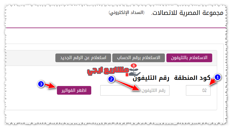 الاستعلام عن فاتورة التليفون الارضى