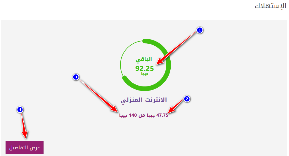 معرفة استهلاك باقة النت we الارضى