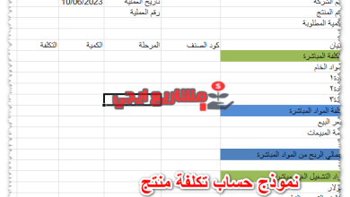 نموذج حساب تكلفة منتج