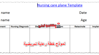 نموذج خطة رعاية تمريضية