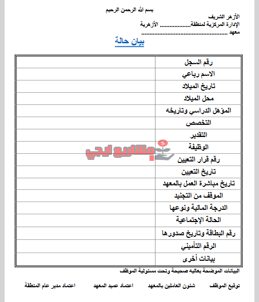 بيان حالة معلم ازهر ادارة الموارد البشرية